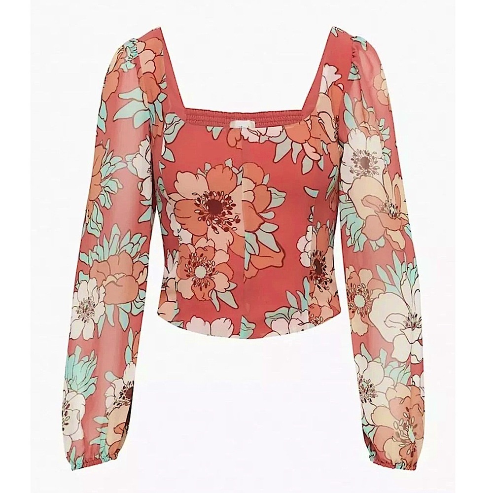 Aritza Wilfred Grace Floral Boho Bustier-Style Top Blouse Rust Orange Size Small